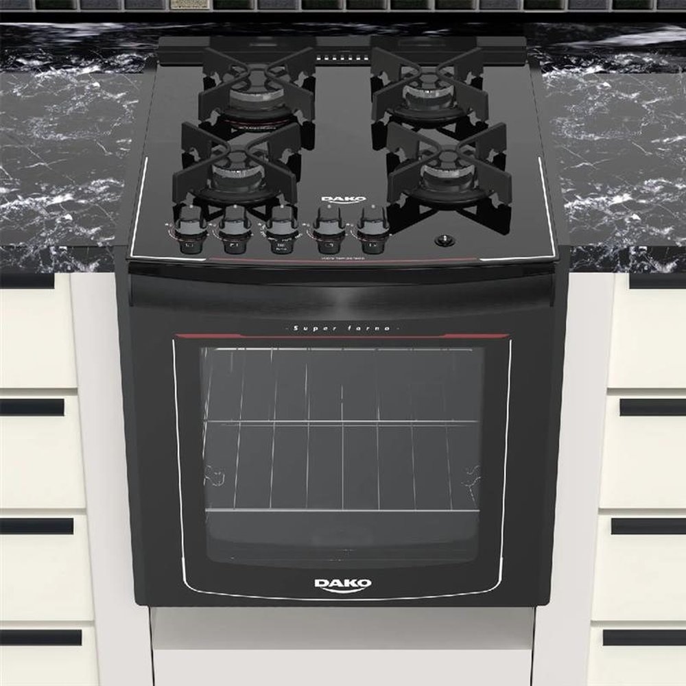 Fogão de Embutir Dako 4 Bocas Turbo Glass Preto - Bivolt