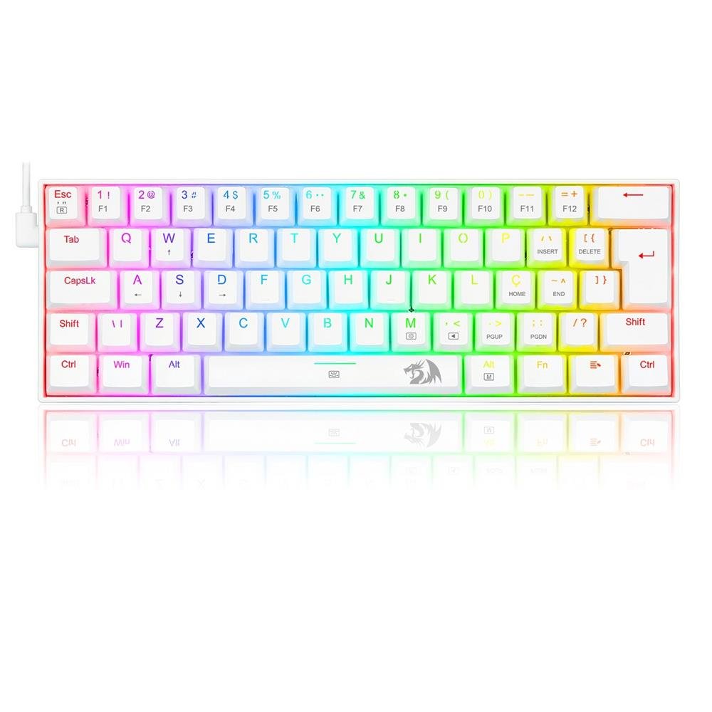 Teclado Mecânico Gamer Redragon Dragonborn 60%, Rgb, Switch Blue, Abnt2, Usb, Branco