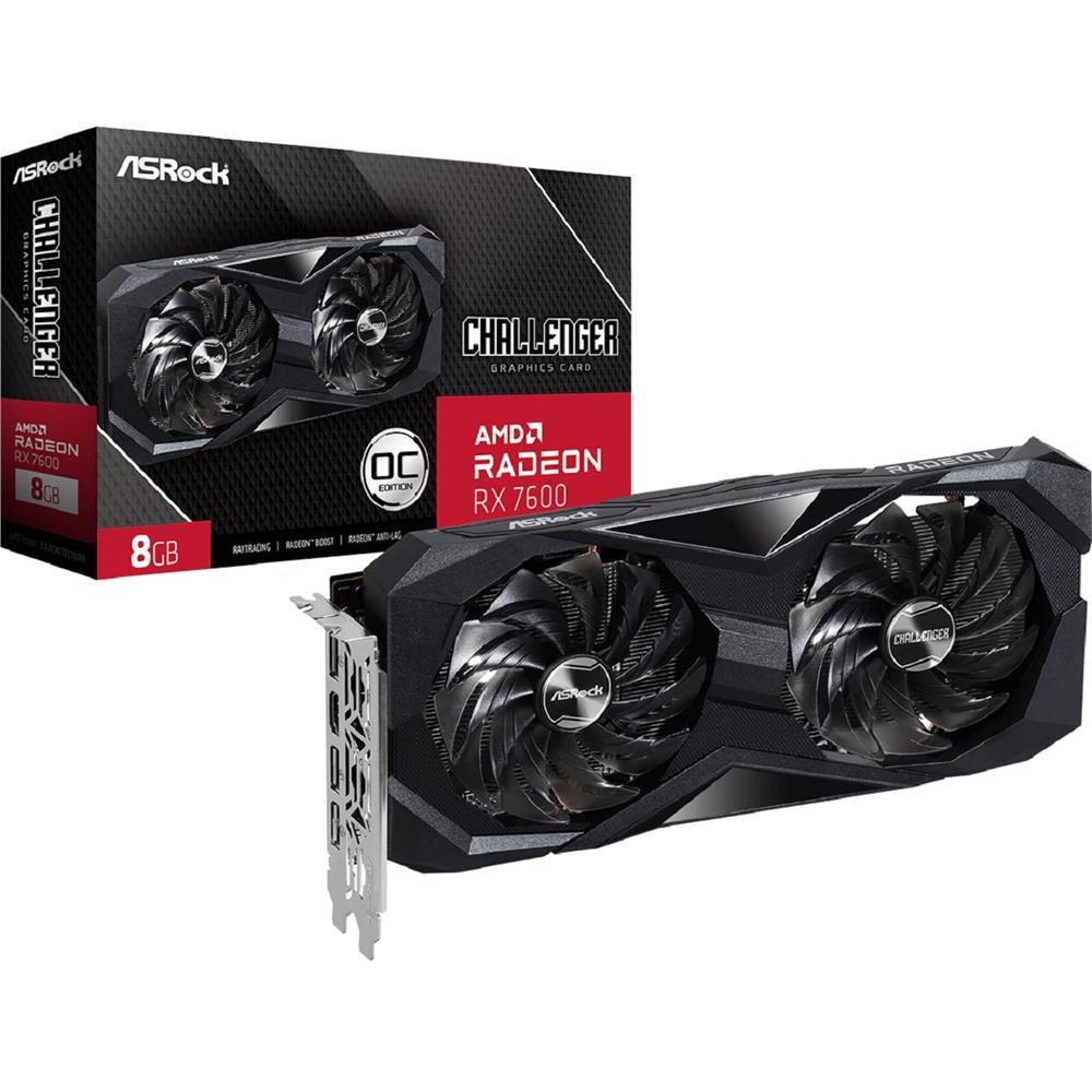 Placa de Vídeo ASRock Radeon RX 7600 Challenger OC, 8GB, GDDR6, 128-Bit, FSR, Ray Tracing, Preto