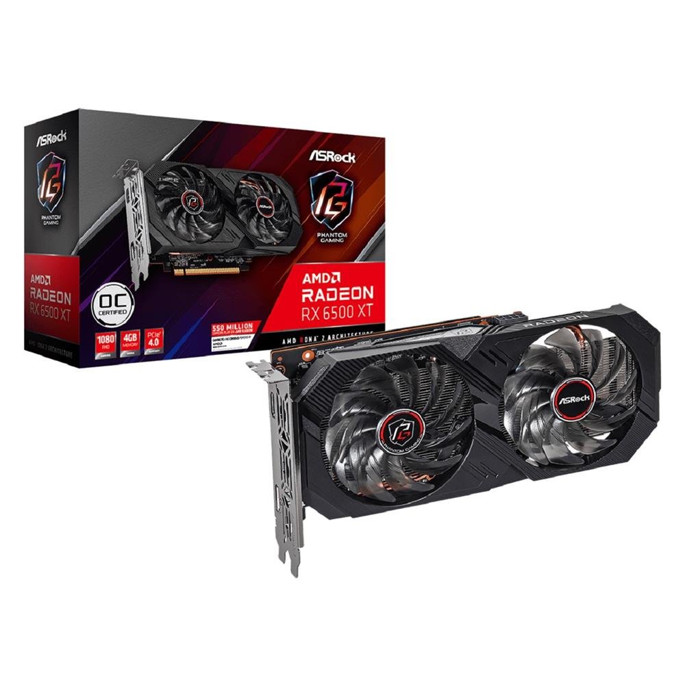 Placa de Video ASRock Radeon RX 6500 XT Phantom Gaming D OC, 4GB, GDDR6, 64-Bit, Preto