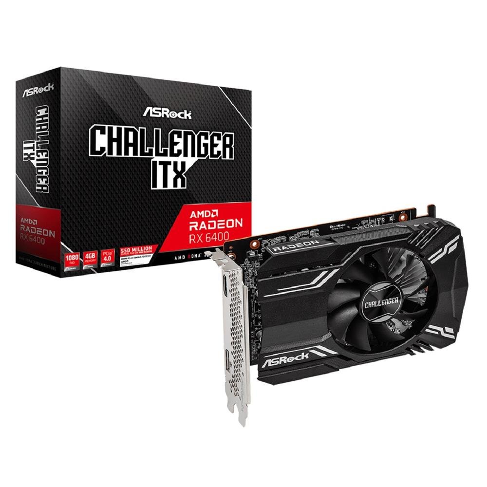 Placa De Vídeo Asrock Radeon Rx 6400 Challenger Itx, 4Gb, Gddr6, 64-Bit, Preto