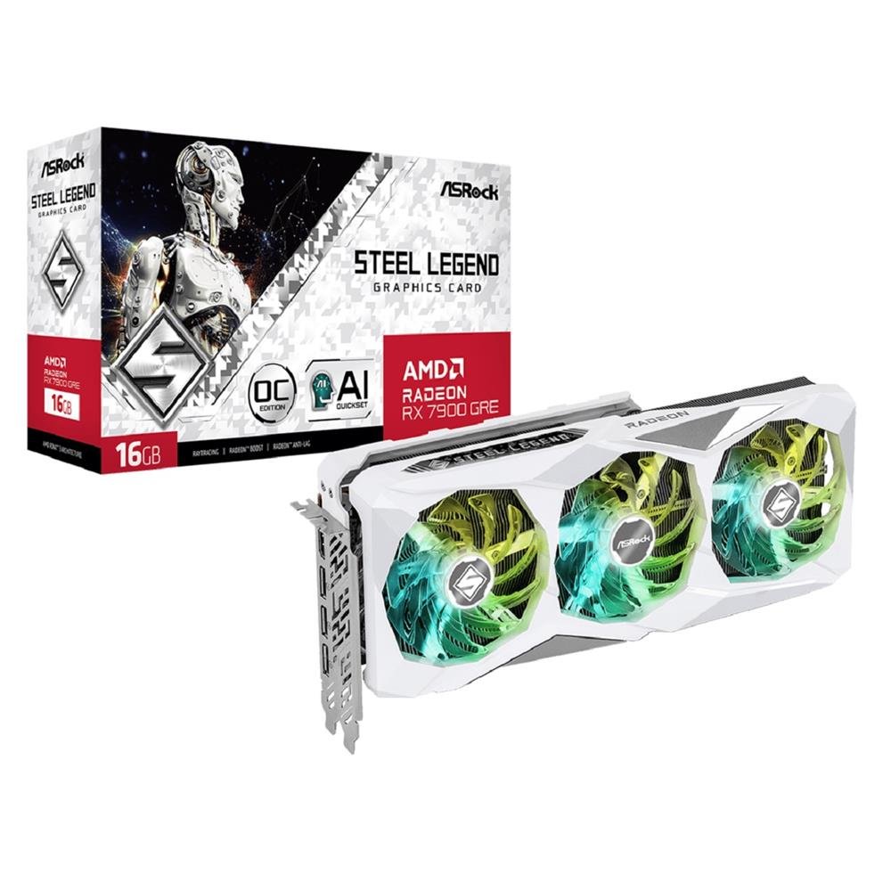 Placa de Video ASRock AMD Radeon RX 7900 GRE Steel Legend OC, 16GB, GDDR6, 256-Bit, Branco