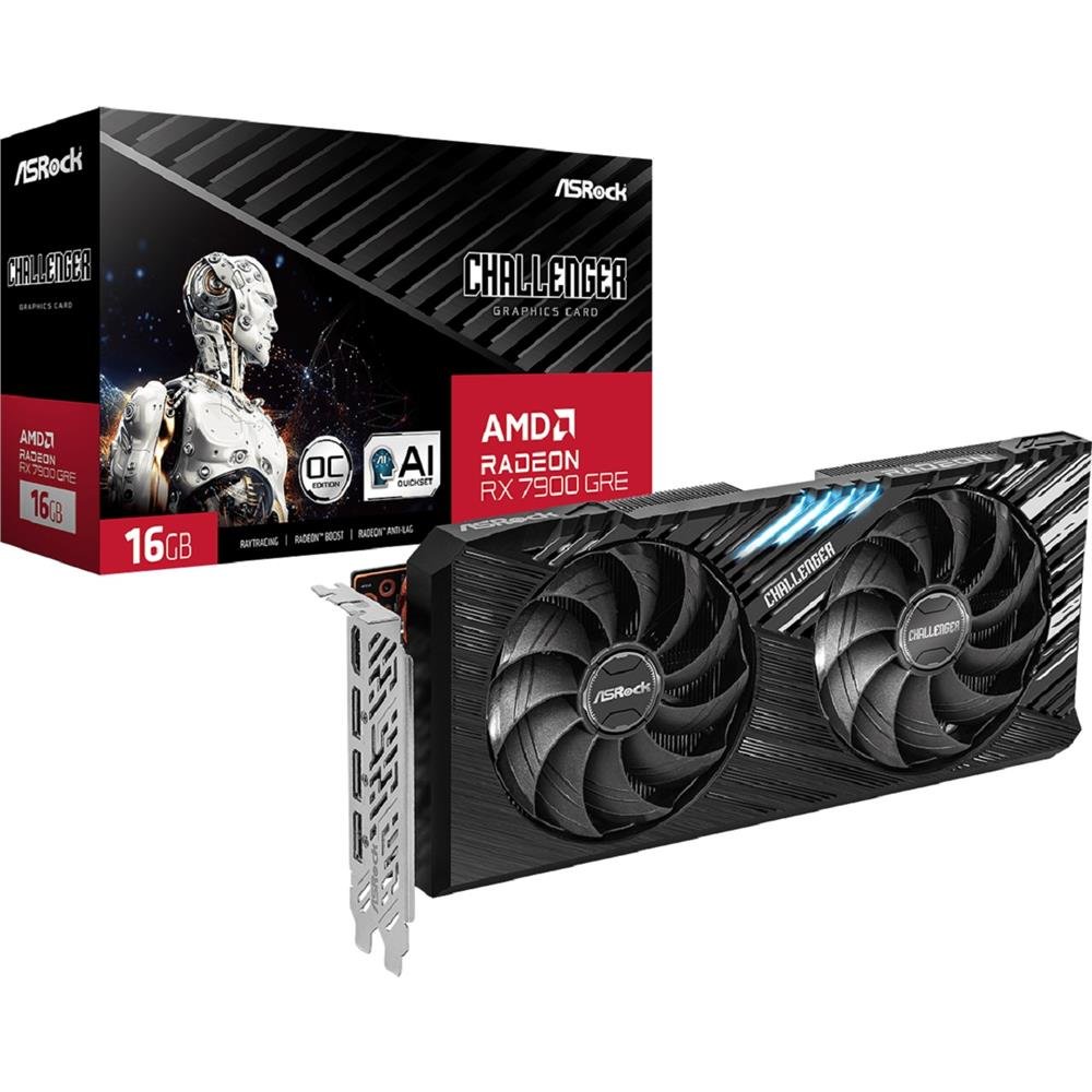 Placa de Vídeo ASRock Radeon RX 7900 GRE Challenger OC, 16GB, GDDR6, 256-Bit, Preto