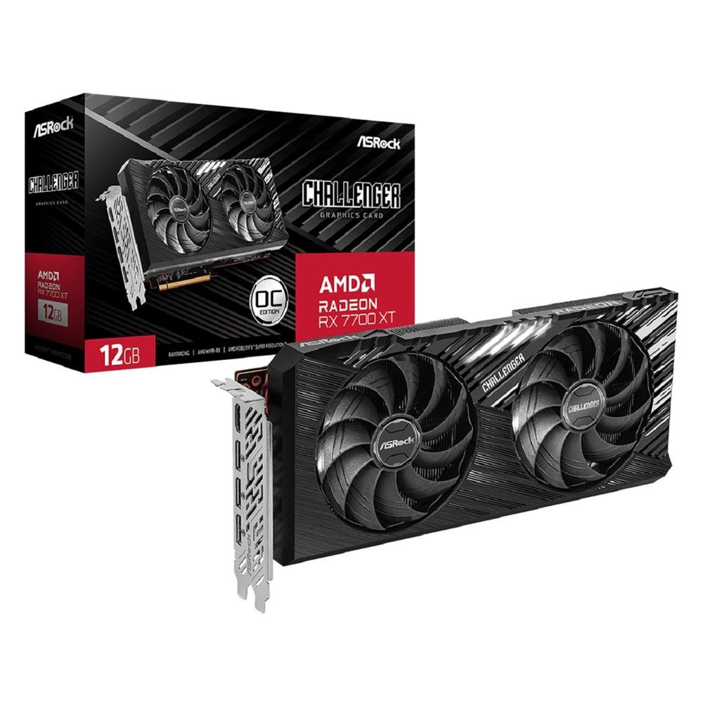 Placa de Video ASRock Radeon RX 7700 XT Challenger OC, 12GB, GDDR6, 192-Bit, Preto