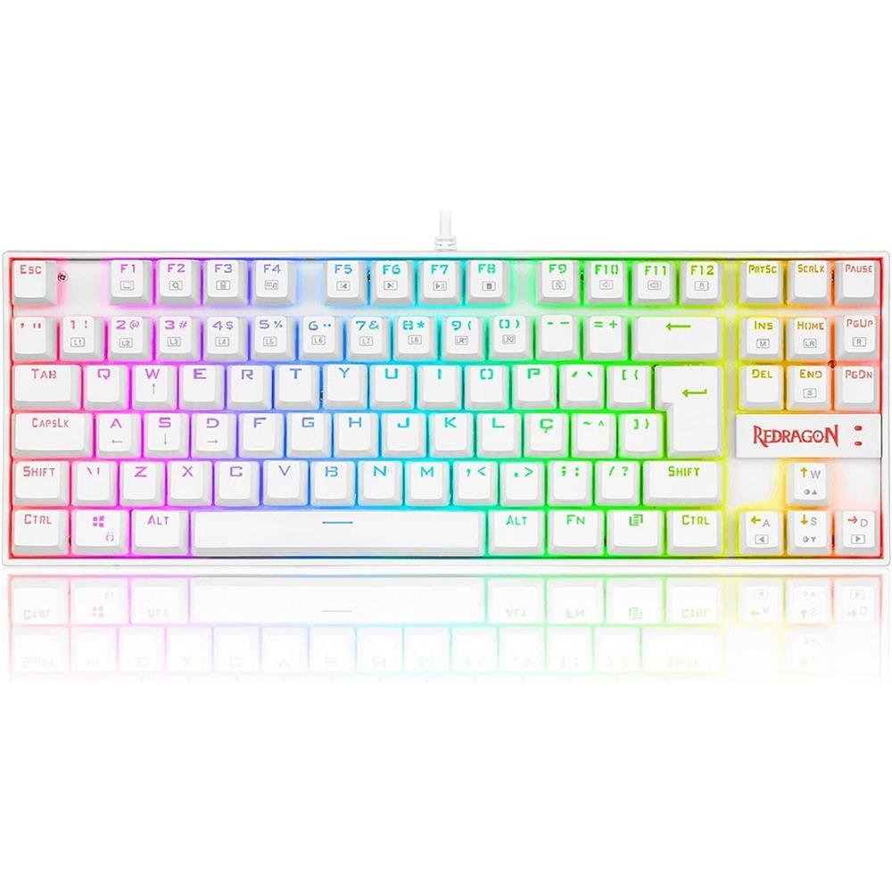 Teclado Mecânico Gamer Redragon Kumara Lunar Tkl, Rgb, Switch Blue, Abnt2, Usb, Branco