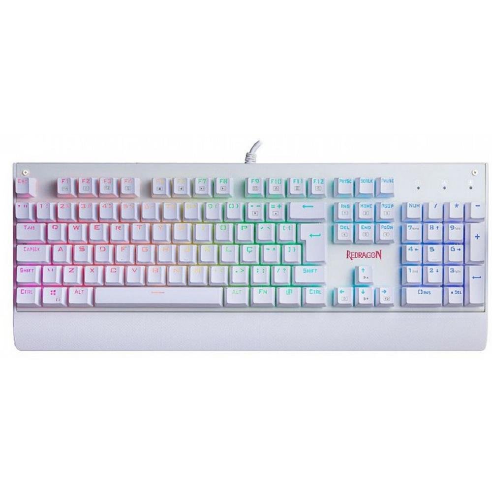 Teclado Mecanico Gamer Redragon Kala Lunar, RGB, Switch Brown, ABNT2, USB, Branco