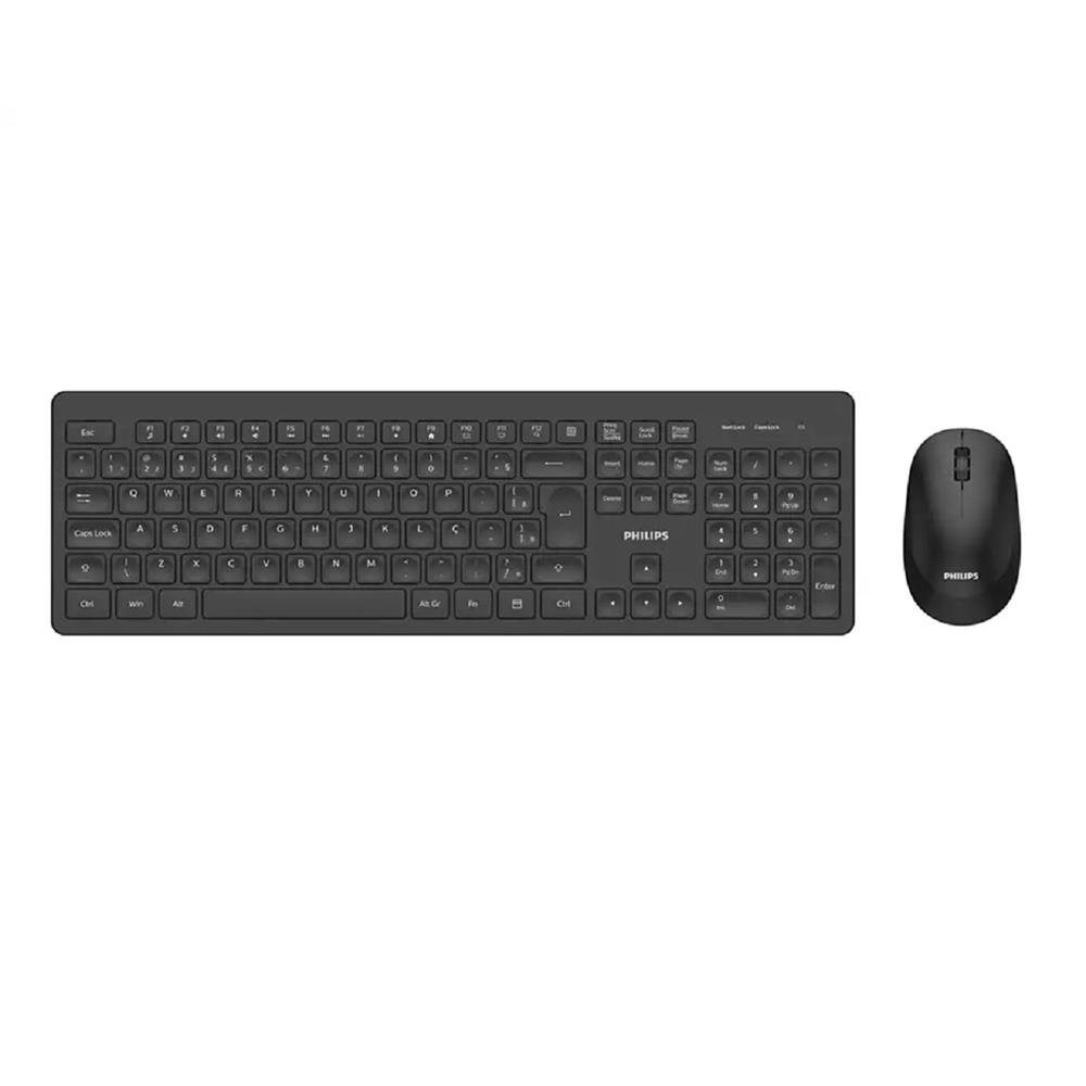 Kit Teclado e Mouse Sem fio Philips SPT6308B, 1600 DPI, ABNT2, Preto
