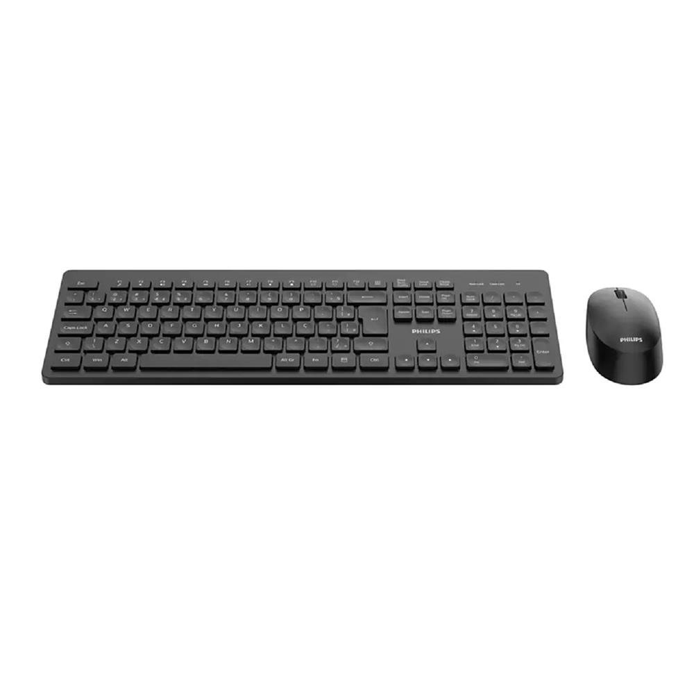 Kit Teclado e Mouse Sem fio Philips SPT6308B, 1600 DPI, ABNT2, Preto