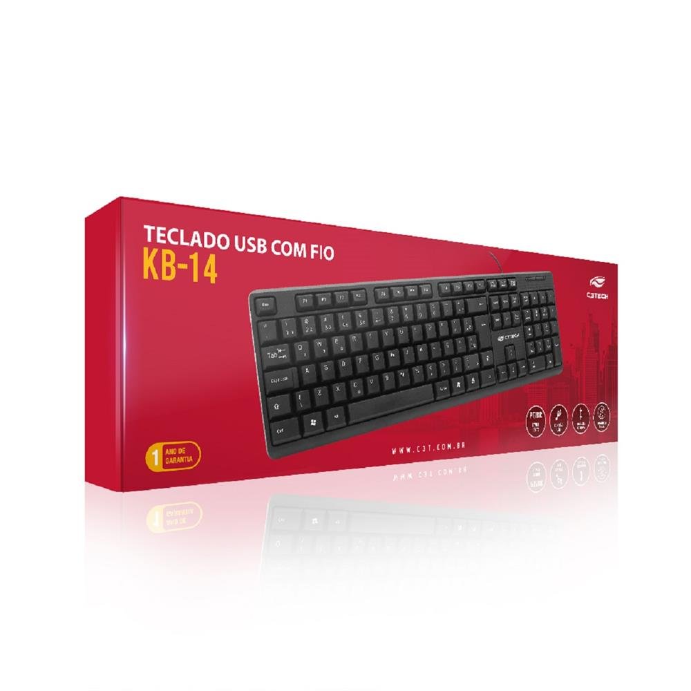 Teclado C3Tech KB-14BK, USB, ABNT2, Preto