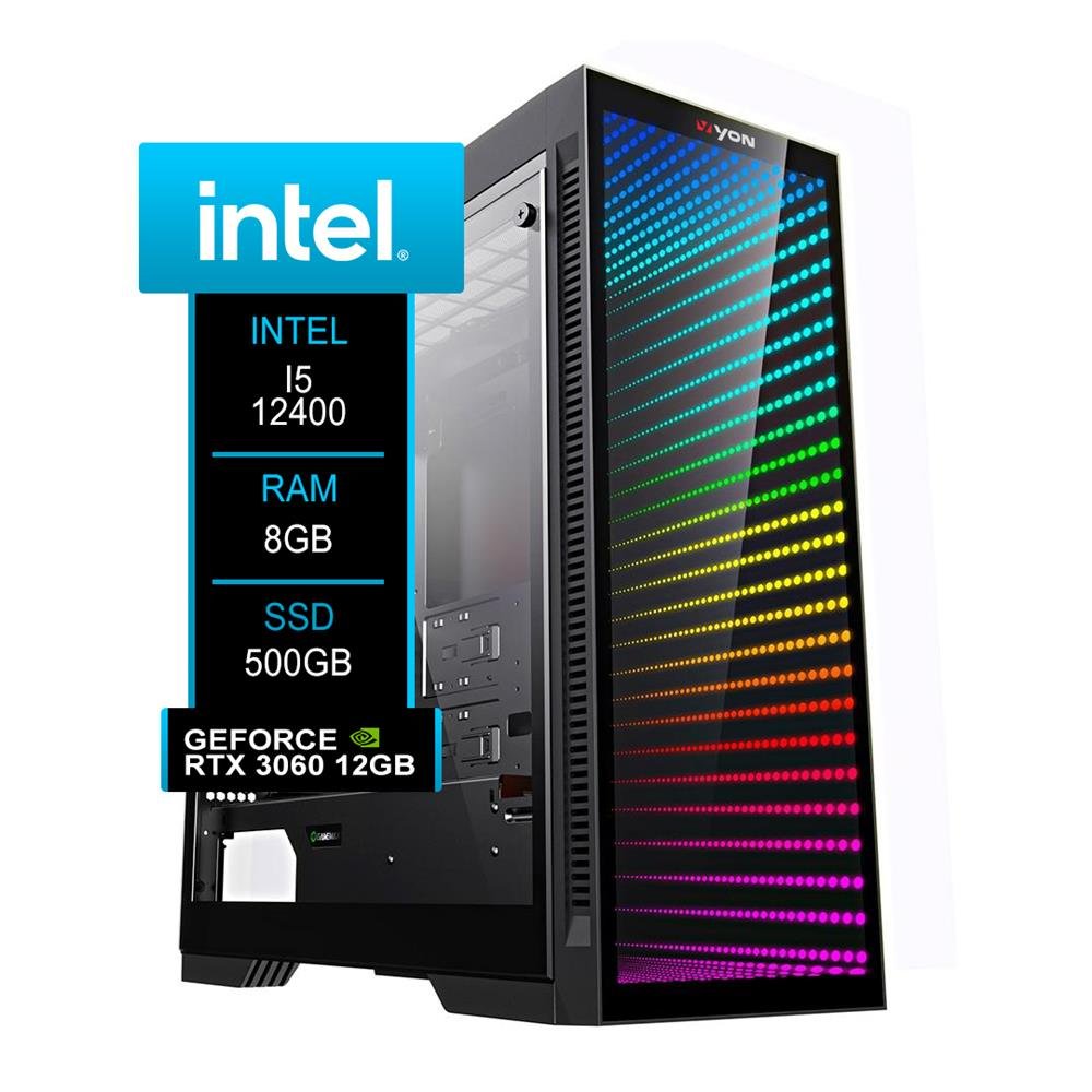 Computador Gamer YON Intel I5-12400, Chipset B660, RTX 3060 12GB, 08GB DDR4, 500GB SSD