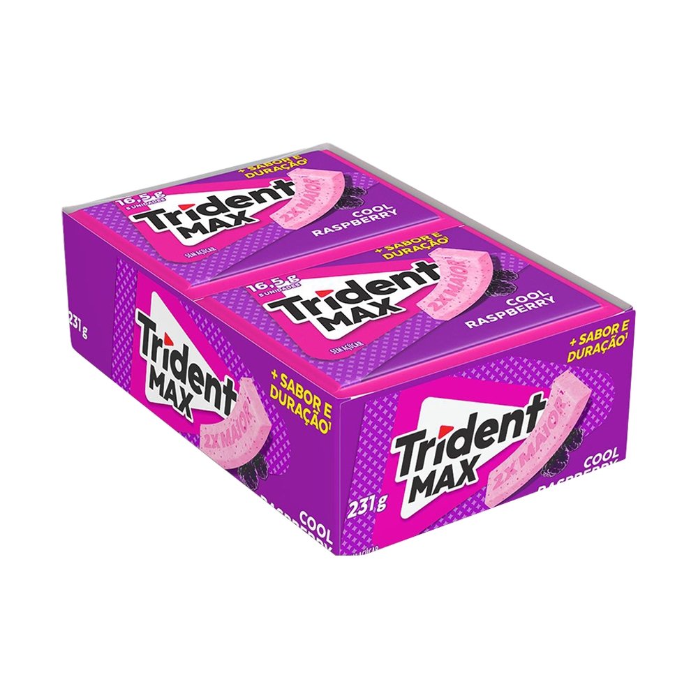 Chiclete Trident Max Cool Raspberry Sem Açúcar 16,5g - Caixa com 14 Unidades