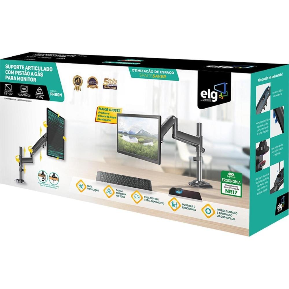 Suporte Torre Para Monitor Articulado 22-35" ELG FH80N Un.Venda: PC/1