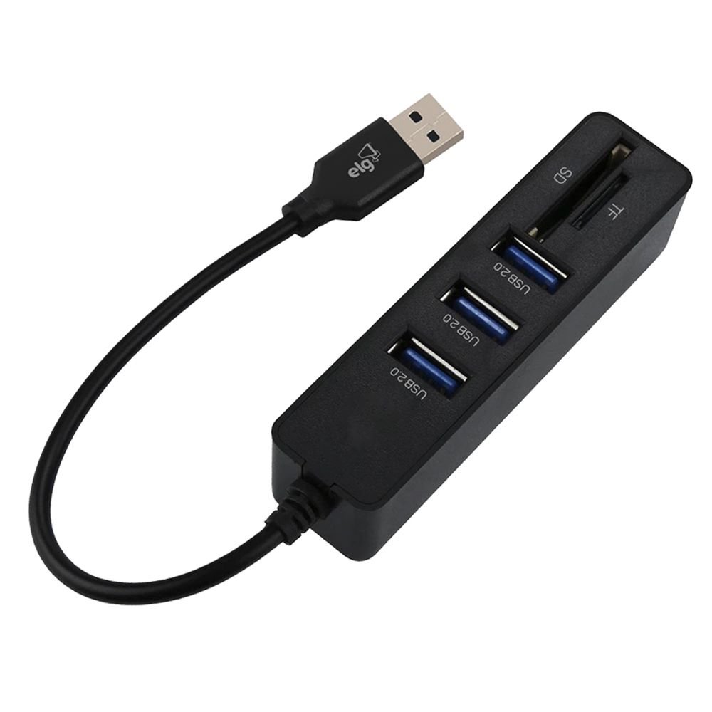 HUB51SD - Adaptador Hub USB 5 Em 1 - Entrada USB Para 3 Portas USB-A + 1 Porta Mini SD Card + 1 Porta Micro SD Card