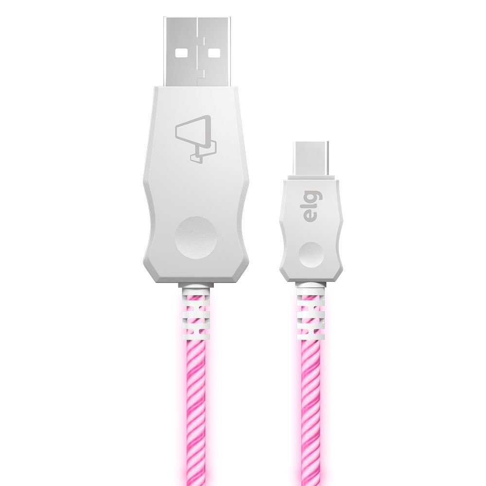 Cabo Iluminado Led - USB Tipo-C 3A/15W - Recarga/Sincronizacao - 1m - Rosa - LEDC10PK