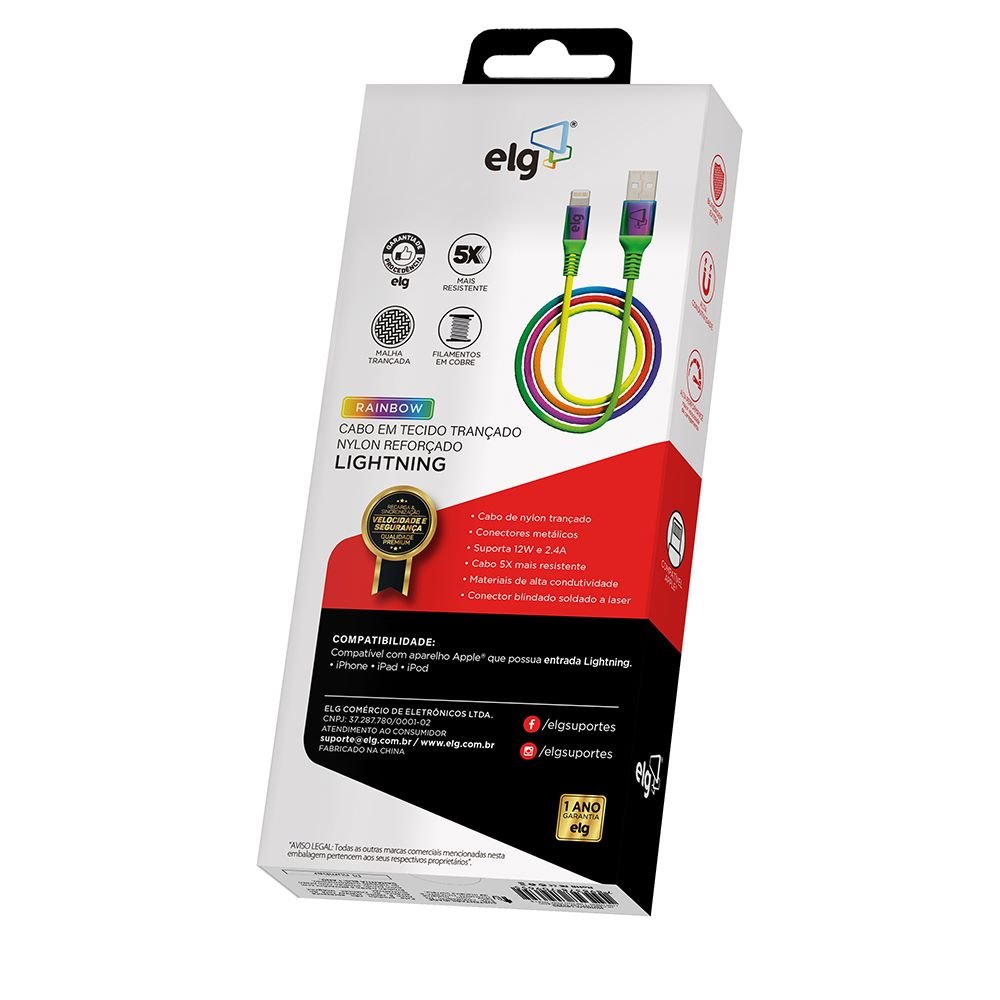 Cabo Lightning Rainbow - Recarga e Sincronizacao - 1 Metro - L810RB