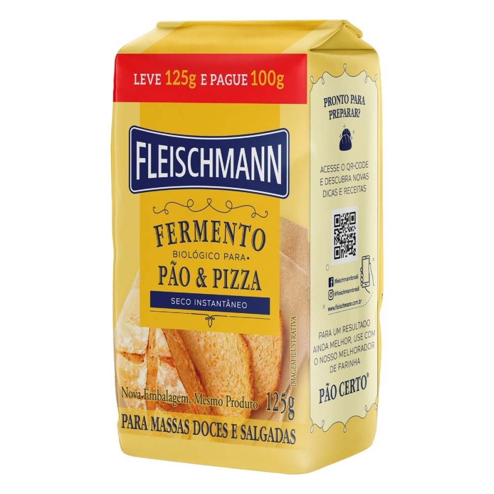 Fermento Biológico Fleischmann 125g - Embalagem com 16 Unidades