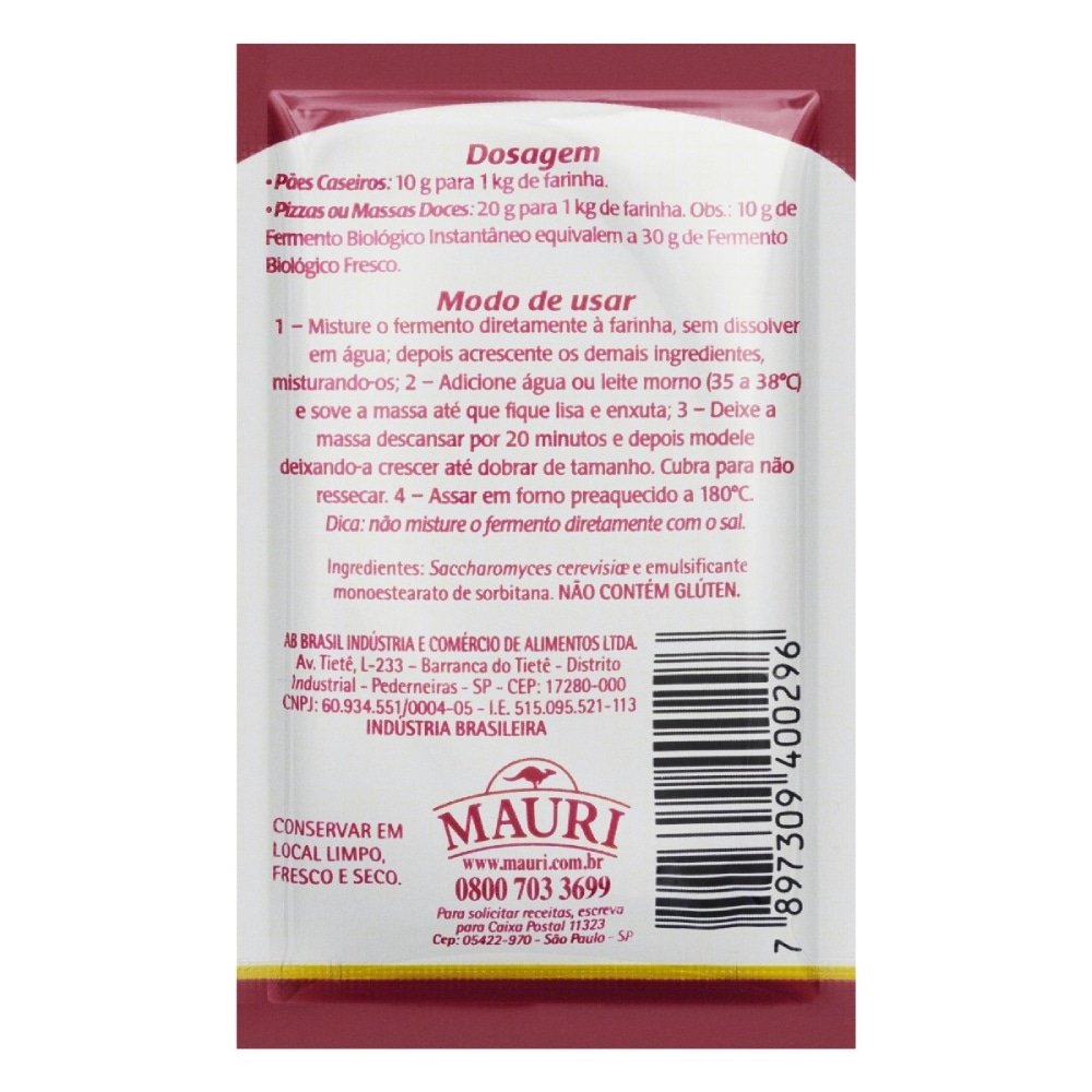 Fermento Biológico Mauri Instantâneo 10g- Embalagem 69 Unidades