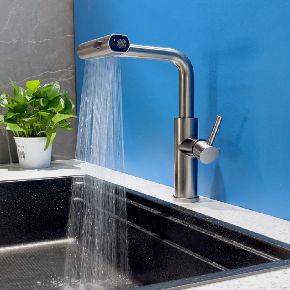 Torneira Gourmet Monocomando Rotação 1080° 3 Jatos Inox - KOKAY