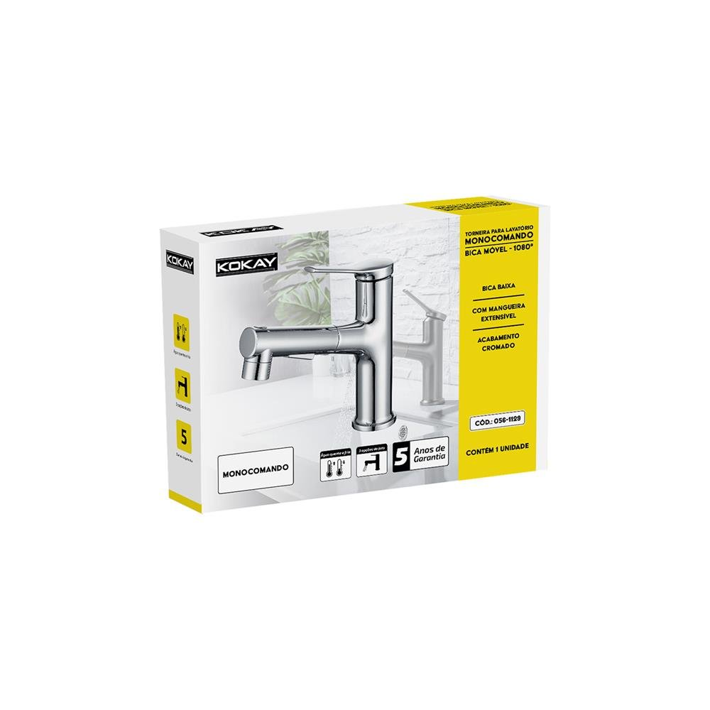 Torneira Luxo Lavatório Monocomando Bica Móvel 3 Jatos Inox - KOKAY
