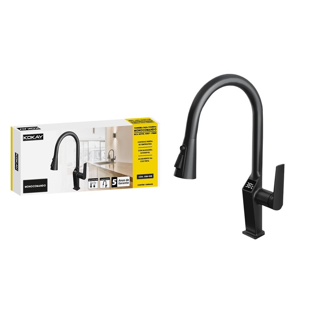 Torneira Prime Gourmet Monocomando 3 Jatos Bancada Preto - KOKAY