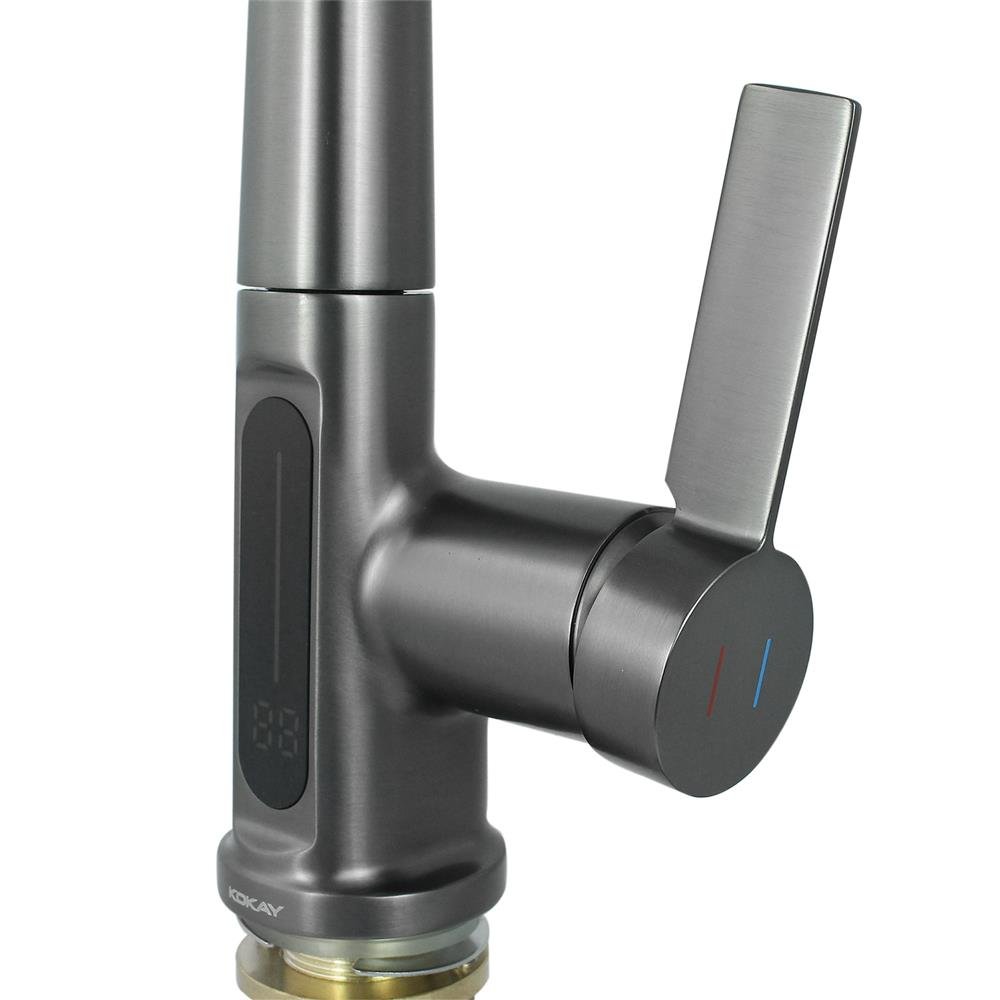 Torneira Inteligente Com Display De Temperatura Cozinha Cinza - KOKAY
