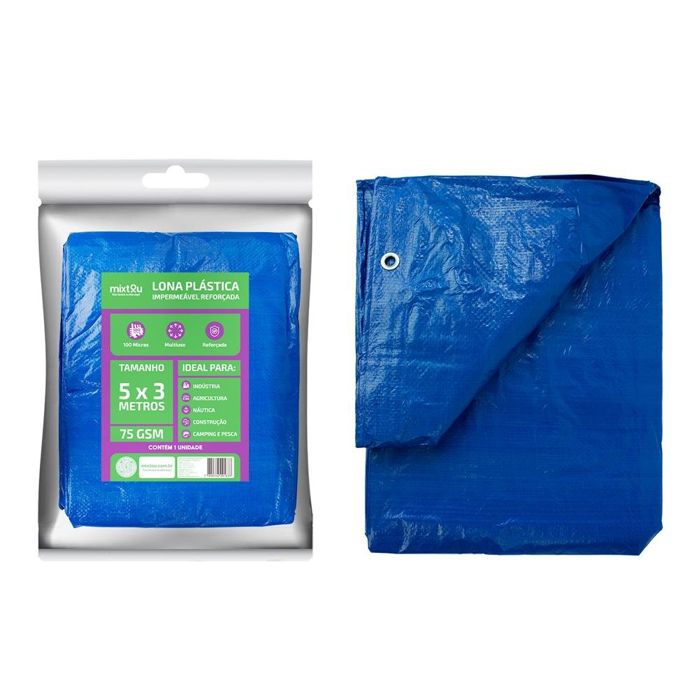 Lona Impermeável Reforçada 100 Micras Multiuso 5x3 Metros - Mixtou
