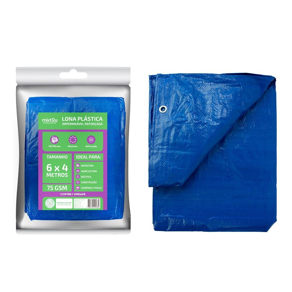 Lona Impermeável Reforçada 100 Micras Multiuso 6x4 Metros - Mixtou