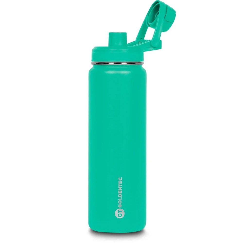 Garrafa Termica Inox Goldentec Thermos 750 ml Para Bebidas Quentes ou Frias Com Tampa, Bico e Base Emborrachada Verde Claro