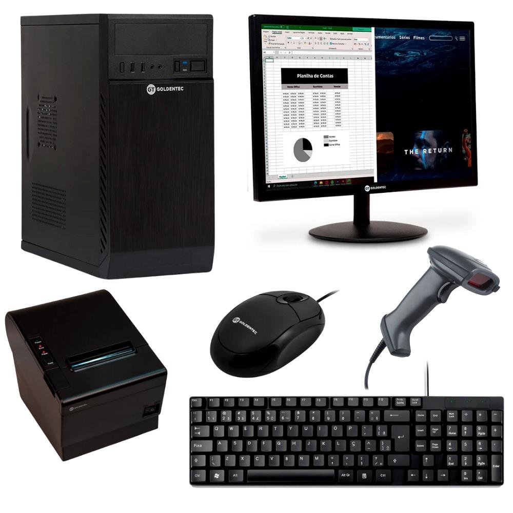 Kit Automação Intel CoreTM I3, 2G, 4GB, SSD 240GB Linux, com Monitor 15, Impressora Termica, Teclado, Mouse, Leitor de Codigo de Barras