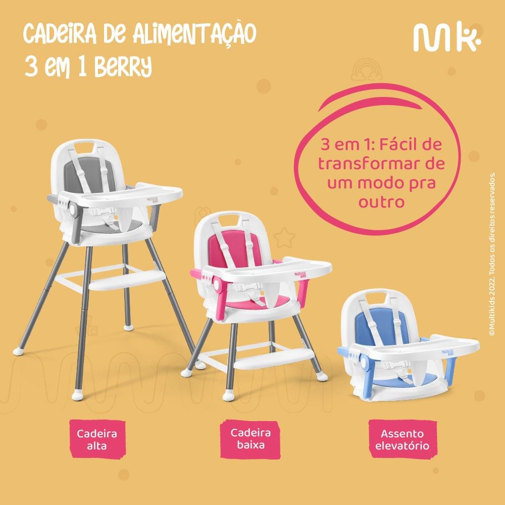 Cadeira de Alimentação Berry 3 em 1 Rosa Multikids Baby - BB390