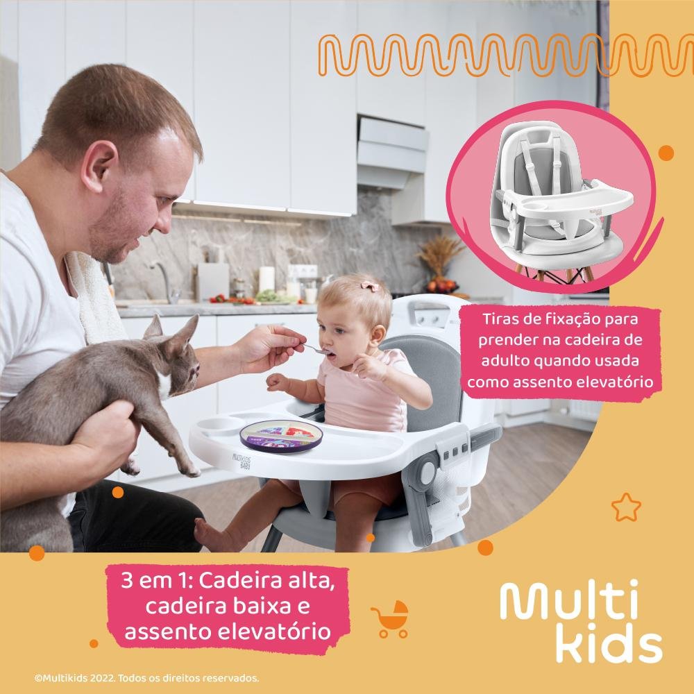 Cadeira de Alimentação Berry 3 em 1 Rosa Multikids Baby - BB390