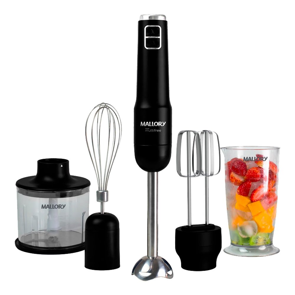 Mixer Mallory Multifree 4 Em 1 - 150W, 2 Velocidades, Processador, Batedor, Preto, Bivolt