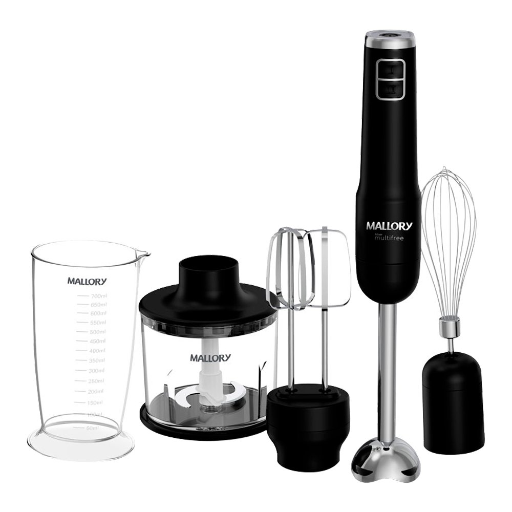 Mixer Mallory Multifree 4 Em 1 - 150W, 2 Velocidades, Processador, Batedor, Preto, Bivolt