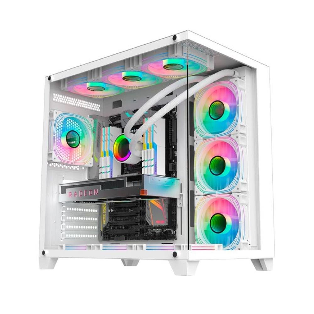 Gabinete Gamer K-Mex Ghost Shark Cg-W2j1, Mid Tower, Vidro Temperado, Sem Fonte, Sem Fan, Branco