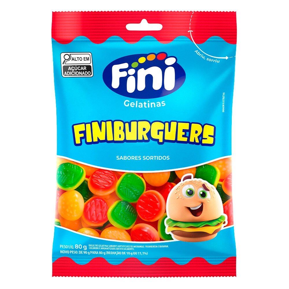 Bala Fini Gelatina Finiburguers 80g - Embalagem com 12 Unidades