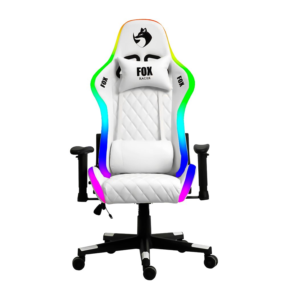Cadeira Gamer Fox Racer RGB Branca com Iluminação e Alto-Falante