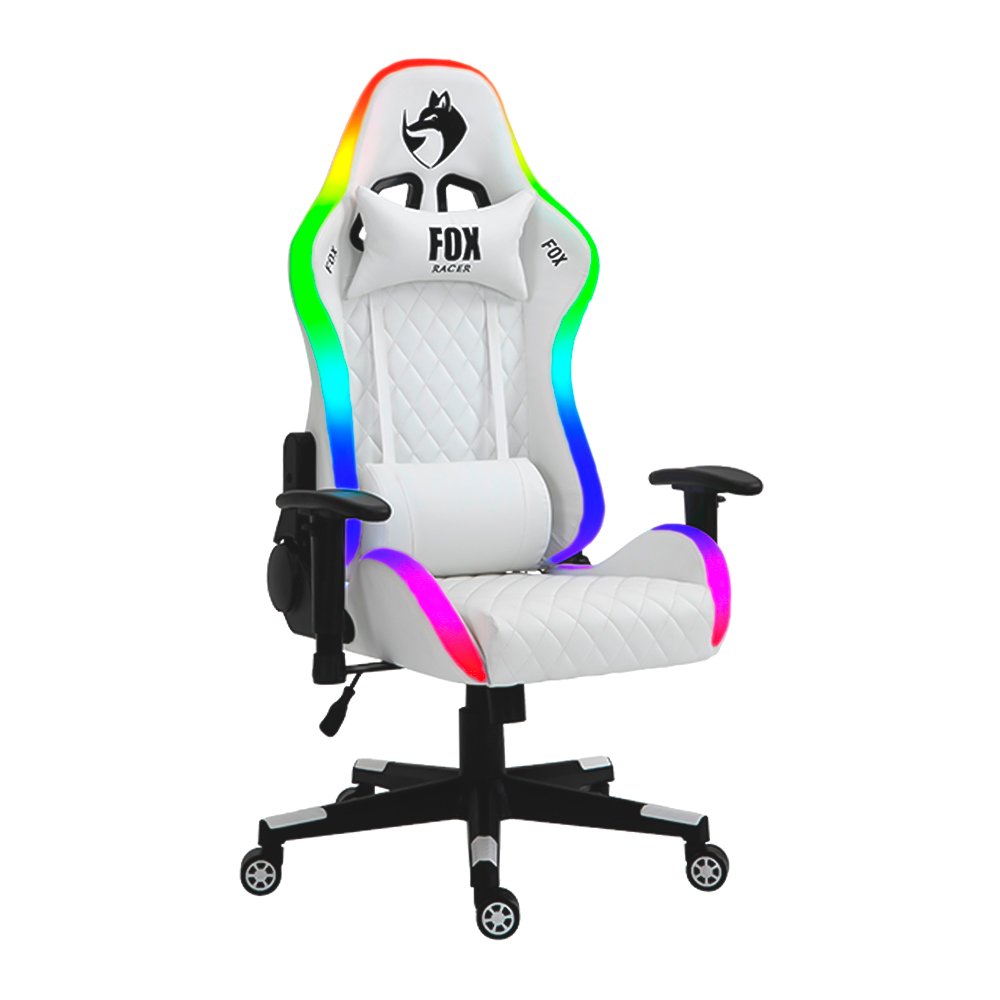 Cadeira Gamer Fox Racer RGB Branca com Iluminação e Alto-Falante