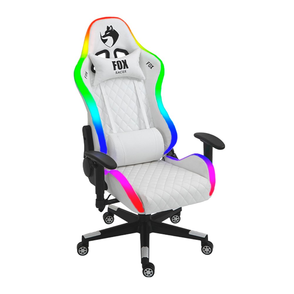 Cadeira Gamer Fox Racer RGB Branca com Iluminação e Alto-Falante