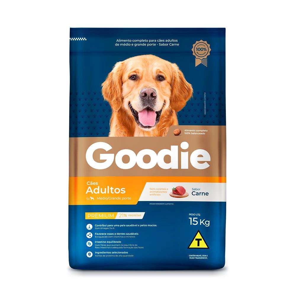 Ração Premium Goodie Cão Adulto Médio e Grande Porte Carne 15kg
