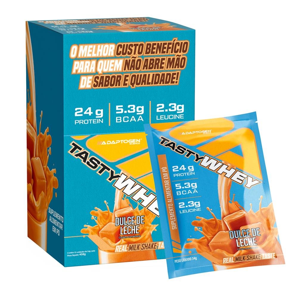 Whey Protein 3w Tasty Whey Adaptogen 34g Sachê Sabor Dulce de Leche Caixa Com 12 Unidades