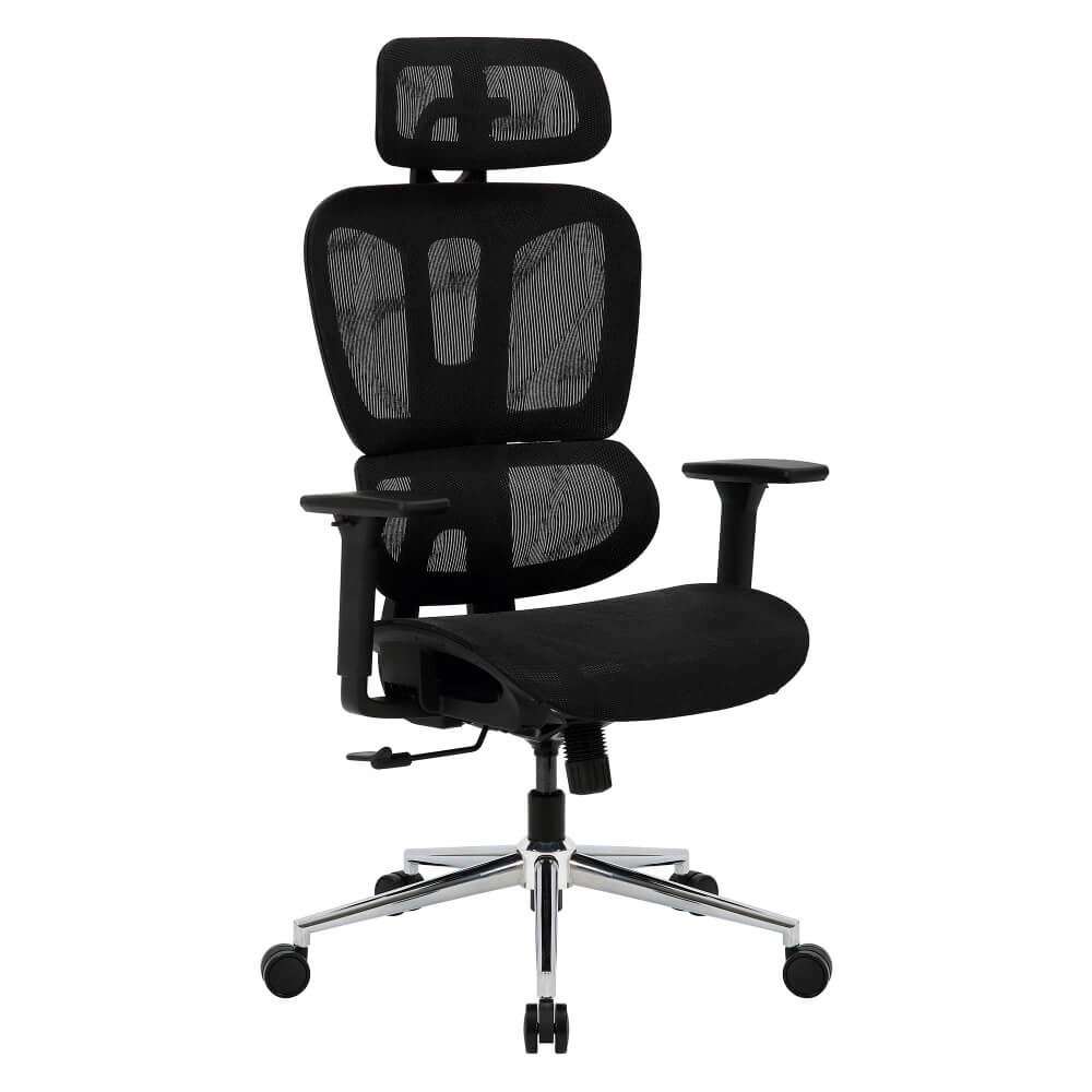 Cadeira Office Ergonômica Mesh Preto - Com apoio Lombar e Pescoço e Braço ajustável
