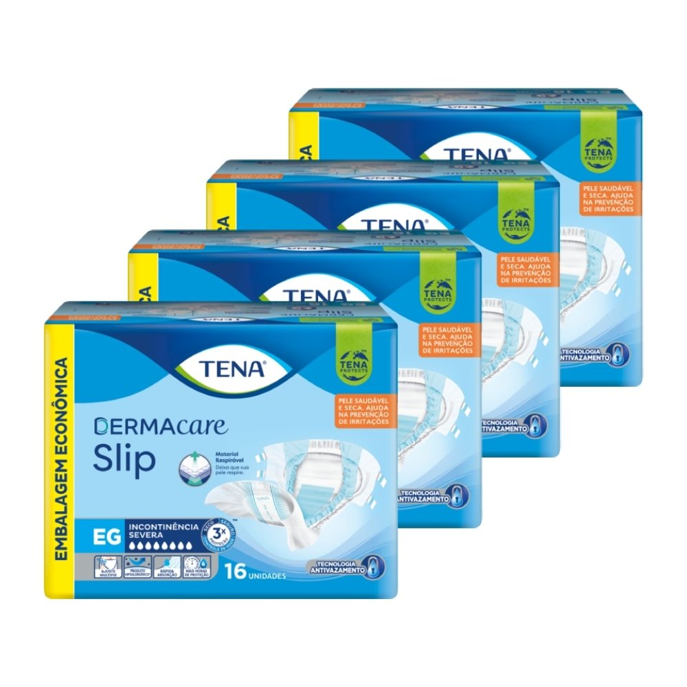 Fralda Descartável Tena Adulto Slip Tamanho XG - 4 Pacotes com 16 Fraldas - Total 64 Tiras