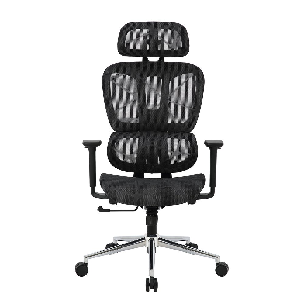 Cadeira Office Ergonômica Mesh Cinza - Com apoio Lombar, Pescoço e Braço ajustável
