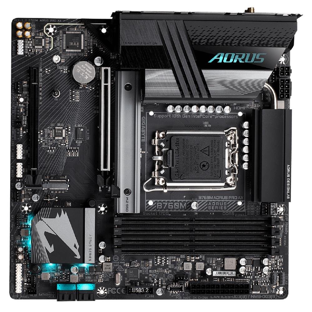 Placa Mãe Gigabyte B760M Aorus Pro AX, Chipset B760, Intel LGA1700, mATX, DDR5