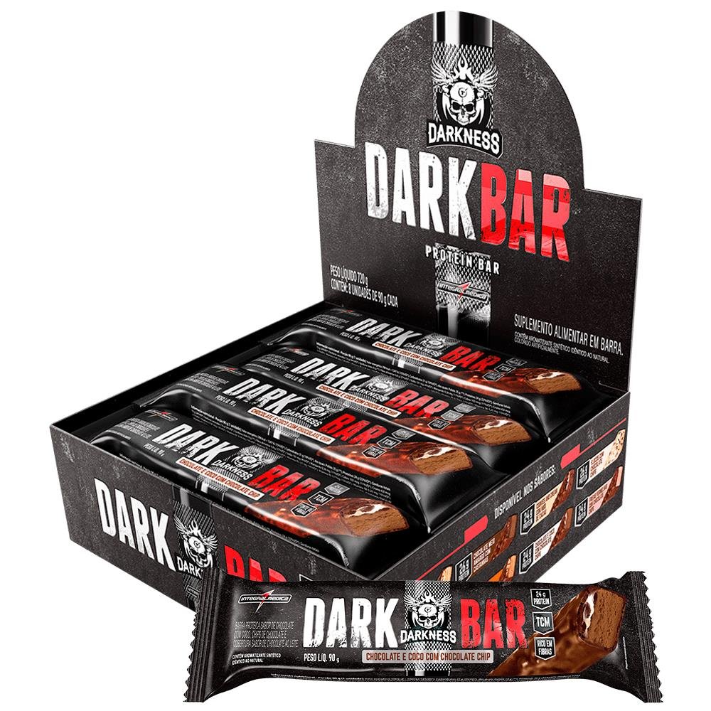 Barra De Proteina Darkness Darkbar 90g Chocolate e Coco Com Chocolate Chip 8x1