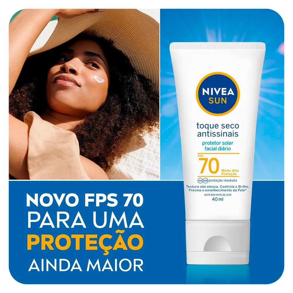 Protetor Solar Facial Nivea Sun Toque Seco Antissinais FPS 70 - 40ml
