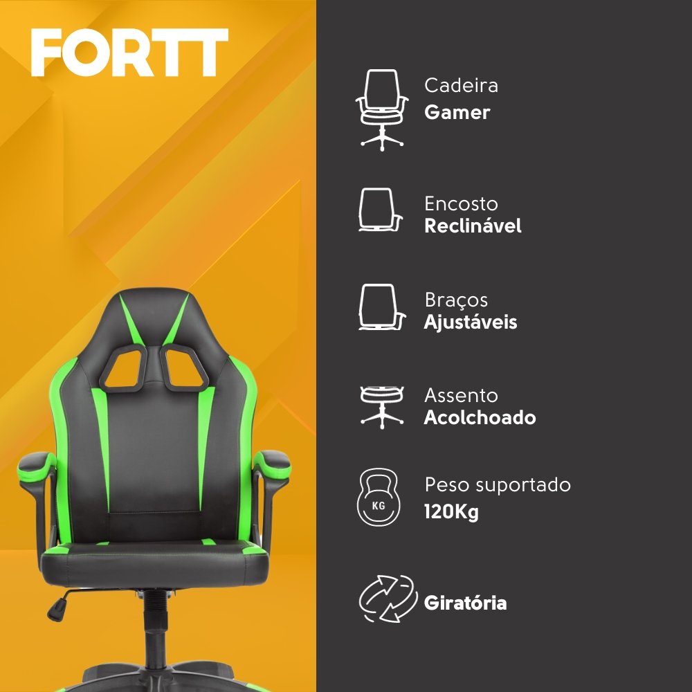 Cadeira Gamer Fortt Lipsia Verde - Cgf002-Vr