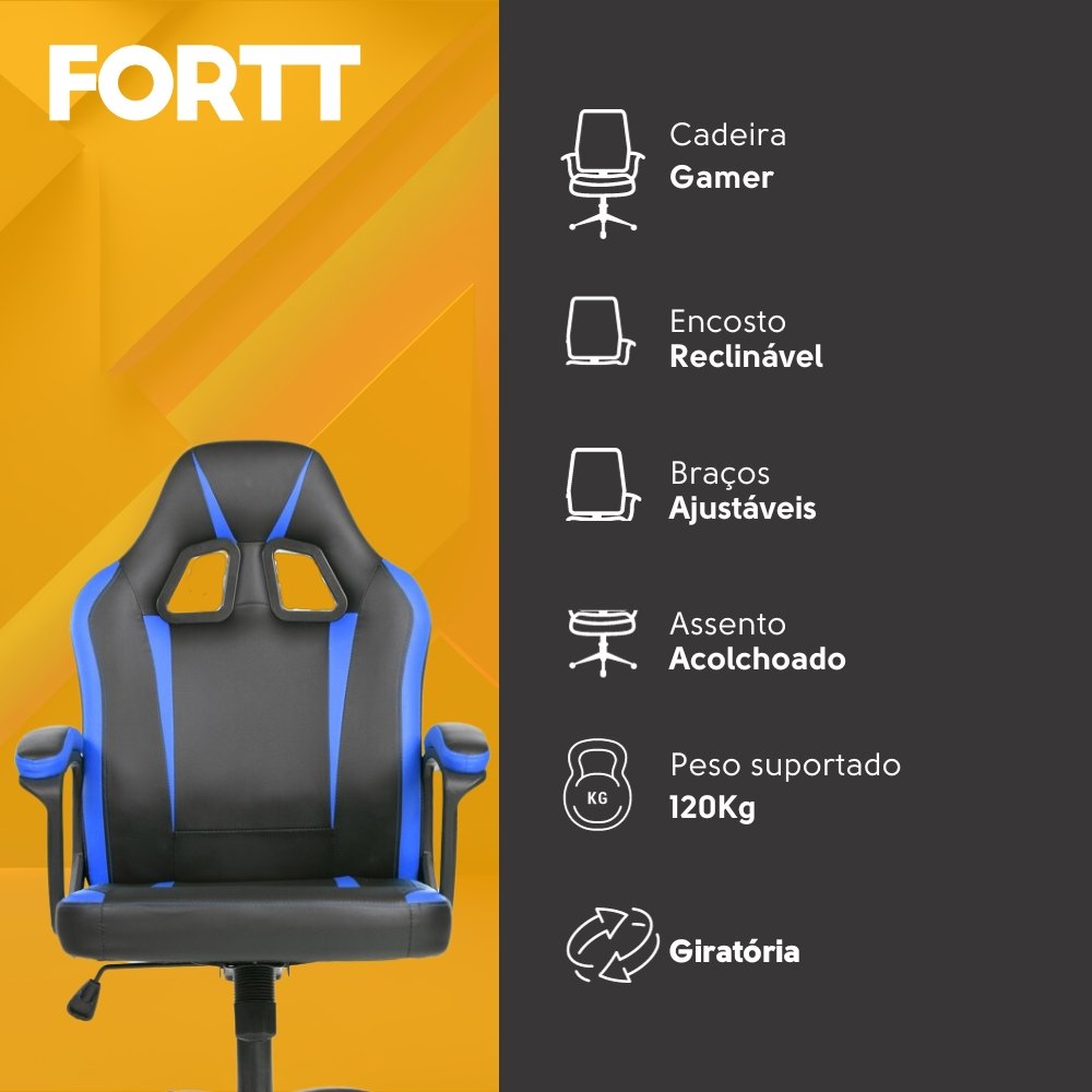 Cadeira Gamer Fortt Lipsia Azul - Cgf002-A