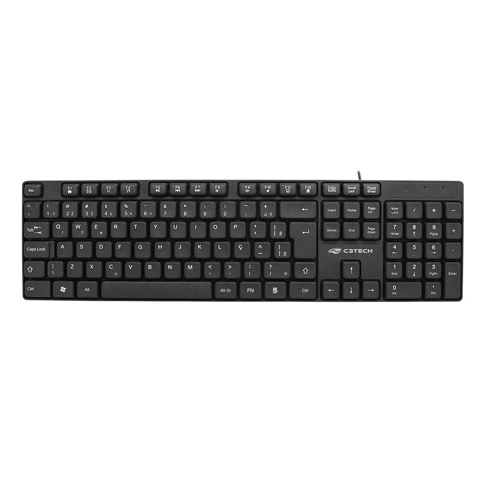Teclado C3Tech USB 1,20m ABNT2 Multimídia Preto - KB-M10BK