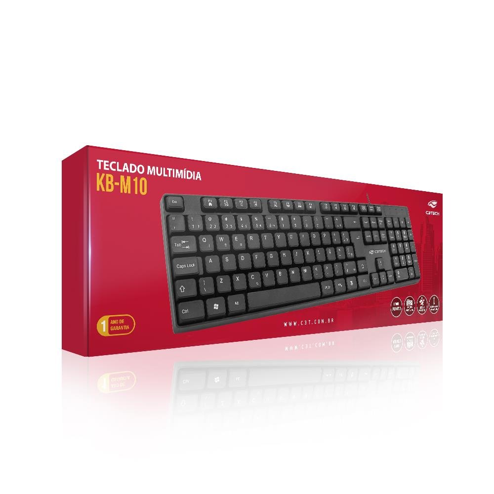 Teclado C3Tech USB 1,20m ABNT2 Multimídia Preto - KB-M10BK